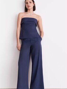 LOFT Fold Over Strapless Top in Navy